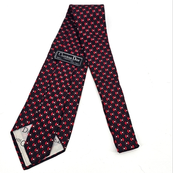 Christian Dior pattern vintage silk navy and red tie - Picture 1 of 4